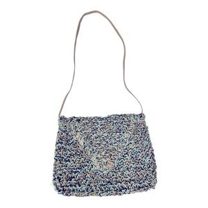Paper Straw Colorful Crossbody bag, Teal, dark blue, Tan. Snap button closu…